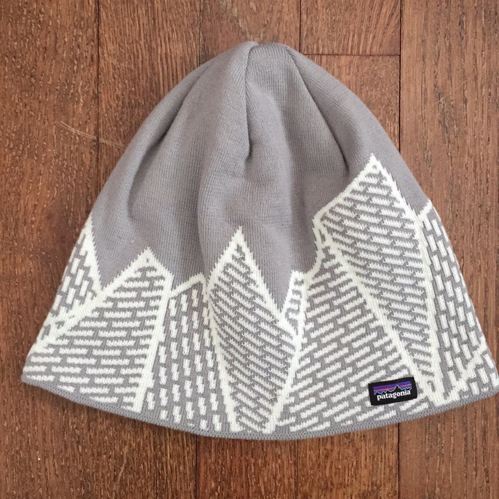 Patagonia knit beanie with fleece lining.